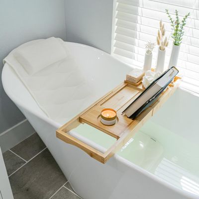 Bath Pillow and Bathtub Tray for Tub: Pamper Yourself to a Luxurious at-Home Spa Experience - Bath Accessories Ideal Relaxation Gifts for Mom, Self Care Gifts for Women.