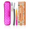 Women's Dermaplane Face & Eyebrow Razor Kit with GlamTweeler Slant Tweezers, Spoolie Brush, and Luxury Leather Storage & Travel Case + 10 Refill Blades (Black) view 1