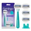 Flamingo Moisture Plus Women's Razor Set - No Shave Gel Needed - Razor Handle, 4 Blade Refills, Shower Holder - Seafoam view 1