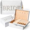 AellasNervalt Bride Patch Letter Pearl Makeup Bag & Large Jewelry Organizer Box for Bride Bridesmaid Engagement Wedding Gift Cosmetic Bag Travel Toiletry Bag 2 Layer Jewelry Case for Women Bridal Gift view 1