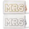 AellasNervalt 2P Bride Patch MRS Cosmetic Bag PU Leather White Letter Portable Waterproof Purse Organizer Travel Toiletry Bag Engaged Makeup Bag Gift for Women Girls view 1