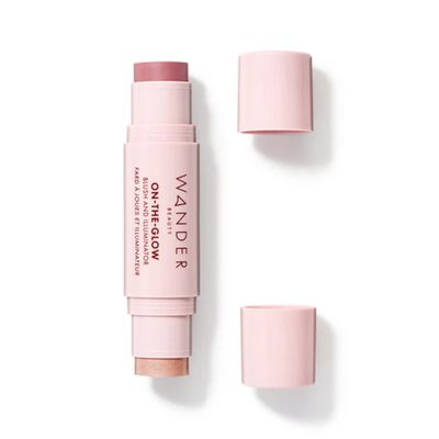 Wander Beauty On-the-Glow Blush and Illuminator - Dusk/Nude Glow - 7-in-1 Hydrating Cream Blush & Highlighting Stick - Stick Blush for Cheeks, Lip, Face & Body - Highlighter Makeup & Blush - 0.4 oz