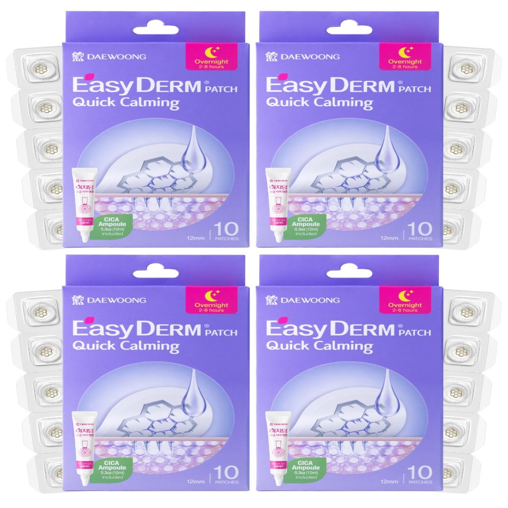 EasyDerm Quick Calming Magnesium Patches 40 Patches (4 Pack), Hydrocolloid Acne Spot Treatment with Tea Tree & Cica, Bulk Value Pack for Acne-Prone Skin, Ideal for Home Skincare