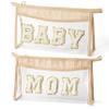 AellasNervalt Boho Patch Cosmetic Bag - Christmas Gift MOM BABY Chenille Varsity Letter Toiletry Bag Beige Clear Waterproof Travel Makeup Bag PVC Zipper Clutch Daily Use Purse for Mom Women Girls view 1