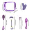 9pcs facial care kit, with Jade Roller and Gua Sha, Spa headband wristband, silicone facial mask brush, cleaning brush, portable cosmetic bag, self care gift for men women (Purple) view 3