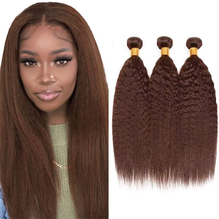 Xddnamei Human Hair Bundles Chocolate Brown Yaki Wave Human Hair Bundles 18 20 22 Inch 12A Raw Unprocessed Brazilian Virgin Quick Weave Hair for Black Women