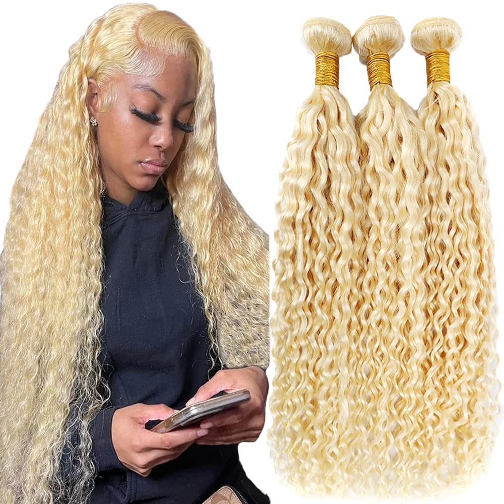 Xddnamei Human Hair Bundles Blonde 613 Color Deep Wave Bundles Human Hair 18 20 22 Inch 12A Raw Unprocessed Brazilian Virgin Quick Weave Hair for Black Women