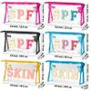 AellasNervalt 6P Preppy Patch SPF SKIN Clear Cosmetic Bag Varsity Letter Toiletry Bag Waterproof PVC Cosmetic Case Multi-Function Zippered Pouch Makeup Bag for Beach Pool, Pencil Case Pen Pouch view 2