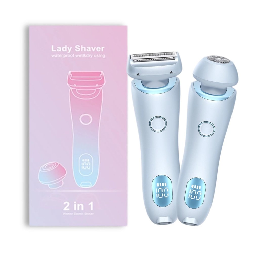 2 in 1 Electric Razors for Women, Electric Shaver for Women Bikini Trimmer, Portable Electric Razors Wet & Dry Use, Removable Head, Multifunctional Full-Body Shaving (Blue)