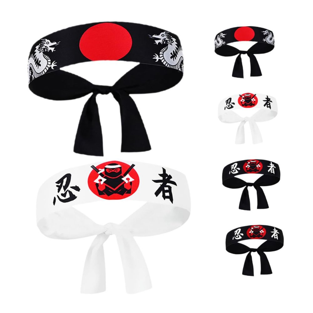 KICHOUSE 6pcs Japanese Hachimaki Headband Soft Breathable Samurai Headbands for Men Multipurpose Hairband for Karate Training Cooking and Sports Activities