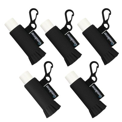 5 Pack Compact Clip-On Lip Balm Holder Keychain, Tight-Knit Elastic Lipstick Holder Sleeve, Minimalist Design Lip Gloss Lipstick Stretchable Key Chain Holder (Black, 5 Pack)