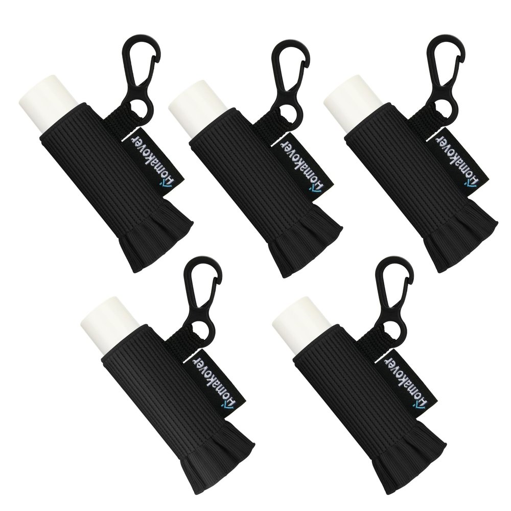 5 Pack Compact Clip-On Lip Balm Holder Keychain, Tight-Knit Elastic Lipstick Holder Sleeve, Minimalist Design Lip Gloss Lipstick Stretchable Key Chain Holder (Black, 5 Pack)