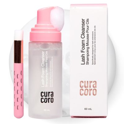 CURACORO 60ML Eyelash Extension Cleanser (Unscented) - Lash Shampoo for Lash Extensions, Eyelash Extension Foam Cleanser for Sensitive Skin, Removes Waterproof Makeup for Professional & Home Use