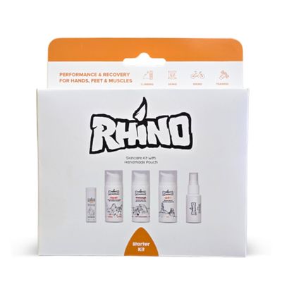 Rhino Skin Starter Kit Bundle - Climbing Skincare 5-Piece Set with Hand Cream, Lotion, Conditioner, Antiperspirant, and Balm | For Dry and Cracked Hands | Travel Size Hand Creams with Handmade Pouch