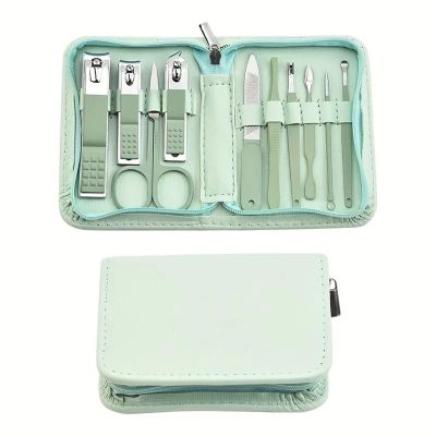 QUANYING New Light Green 7-35 Pieces/Set Manicure Set Multifunctional Professional Nail Trimming Tool Foot Care Tool(Light Green 10Pcs)