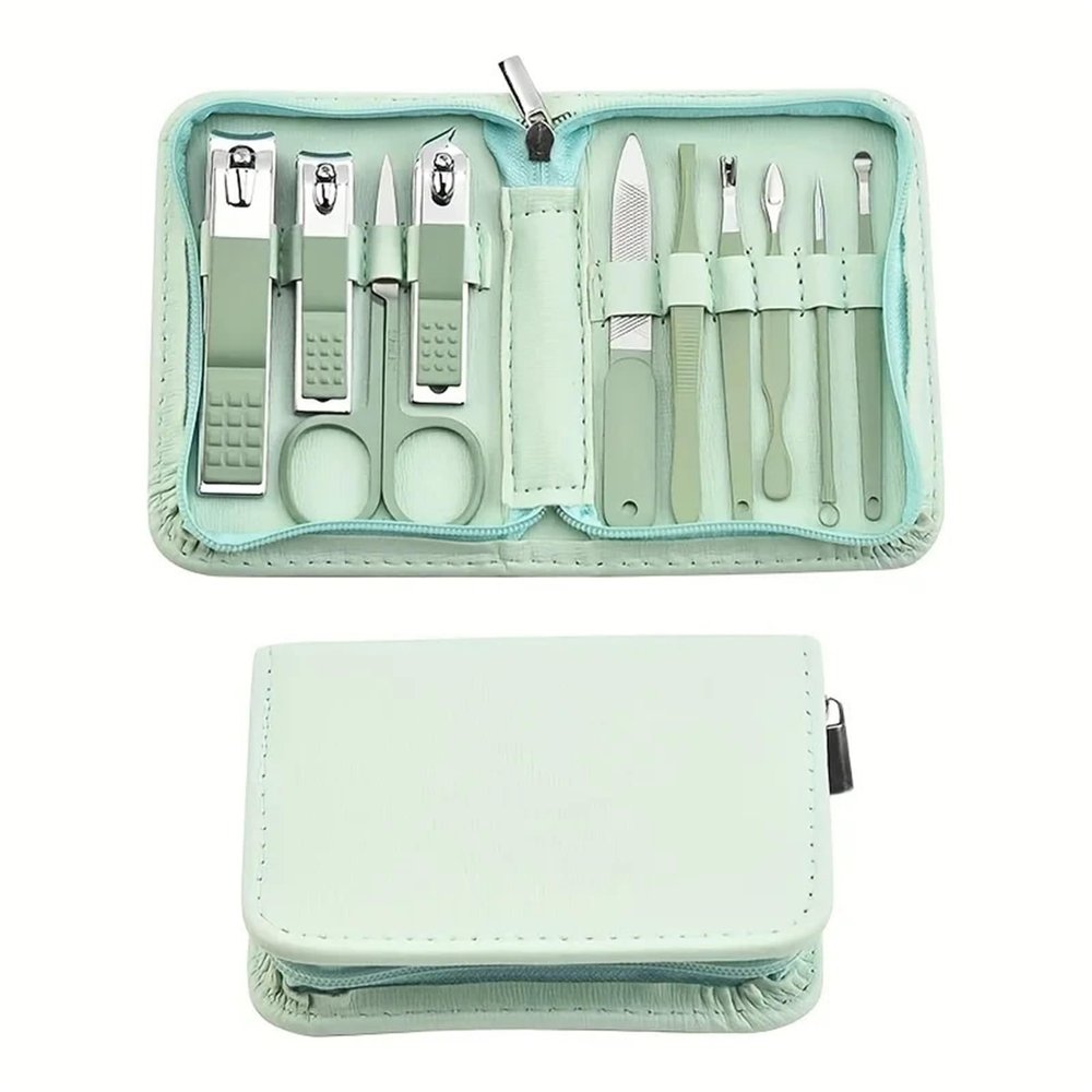 QUANYING New Light Green 7-35 Pieces/Set Manicure Set Multifunctional Professional Nail Trimming Tool Foot Care Tool(Light Green 10Pcs)