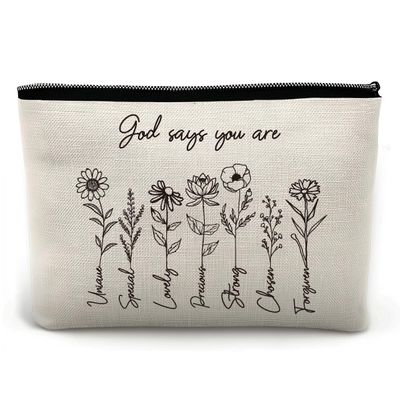 God Says You Are - Cosmetic Bag, Christian Makeup Bag, Birthday Gifts for Women, Bible Verse Flower Wash Bag for Her, Inspirational Bible Verse Bag, Sister Gifts, Christian Christmas Gifts