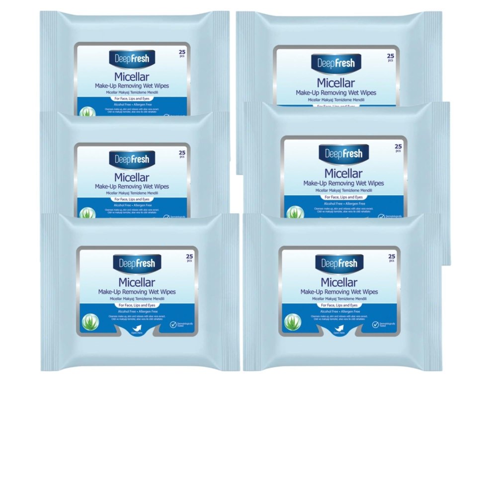 DeepFresh Micellar Makeup Wipes  Pack of 6 Gentle Face & Eye Cleansing, Ultra-Soft Cleansing Facial Towelettes for Waterproof Makeup, Hydrating