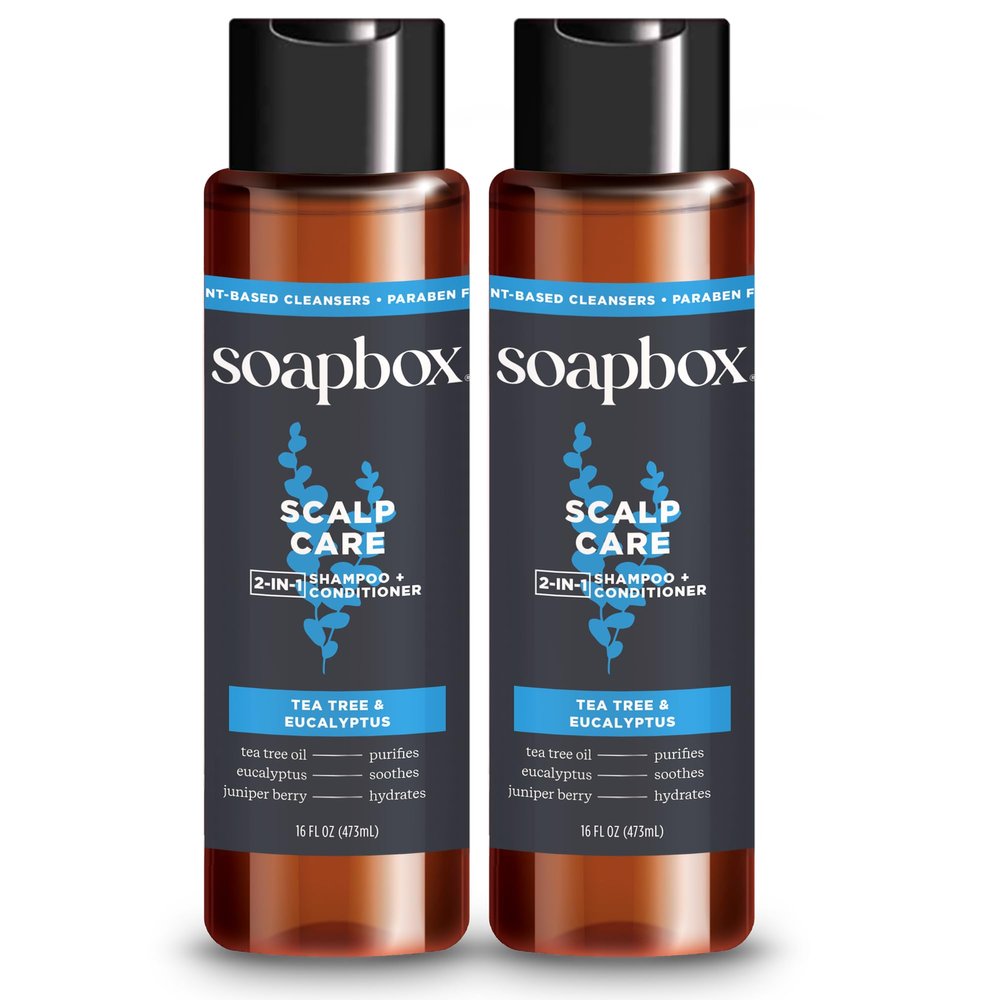 Soapbox Men's Scalp Care 2 in 1 Shampoo and Conditioner For Men, Natural Mens Shampoo and Conditioner, Tea Tree & Eucalyptus, 16oz