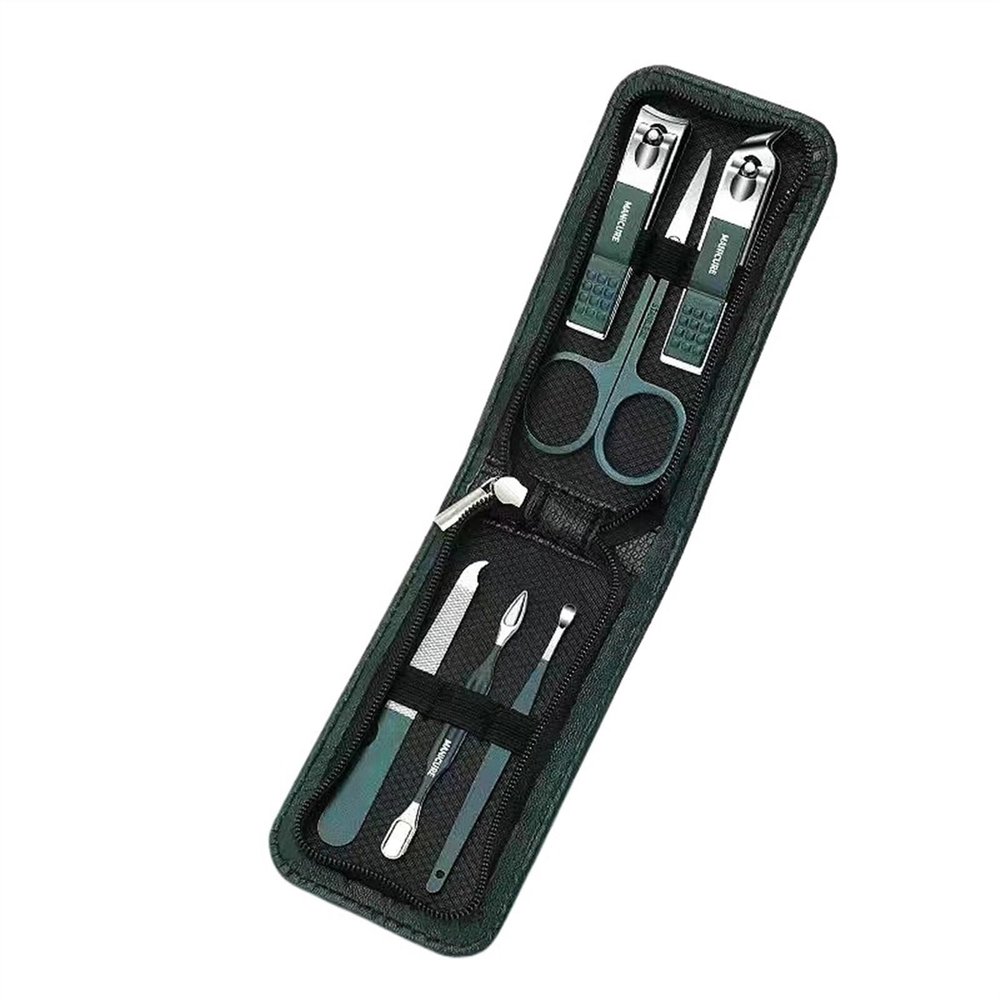 CFGH6FDF Nail Clippers Set 6 Pcs Portable Luxury Manicure Sets Pedicure Tools Bright Black Nail Clipper Set Personal Care Tools Eyebrow Scissors Nail Trimming Kit(Green)