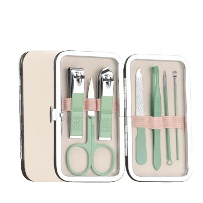 CFGH6FDF Nail Clippers Set Portable 7Pcs/Set Stainless Steel Nail Clippers Kit Travel Manicure Tools Ear Cleaning Tools Nail Care Pedicure Tool Nail Trimming Kit(Light Green)