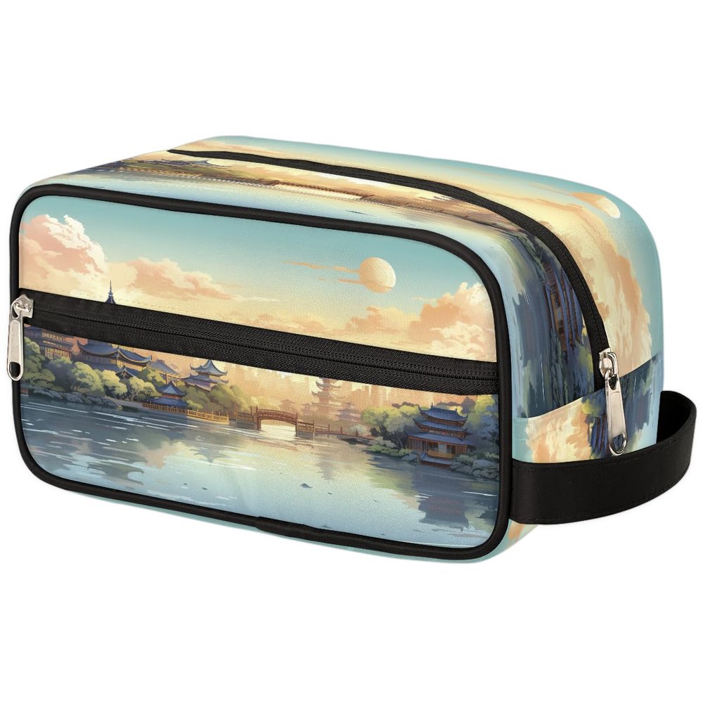 GeMeFv Chinese Style Painting Toiletry Bag Hanging Cosmetic Bag Portable Travel Makeup Bag Large Capacity Shaving Bag for Men Women