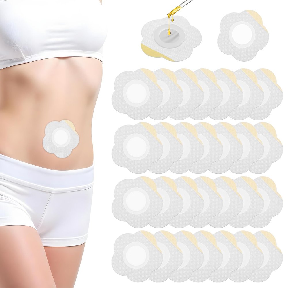 Qianyu 30 Pcs Disposable Castor Oil Pack Wrap Belly Button Self-Adhesive Castor Belly Button Wrap Pads Highly Absorbent Spunlace Cloth Organic Cover Compress Patches Oil Not Included No Wash