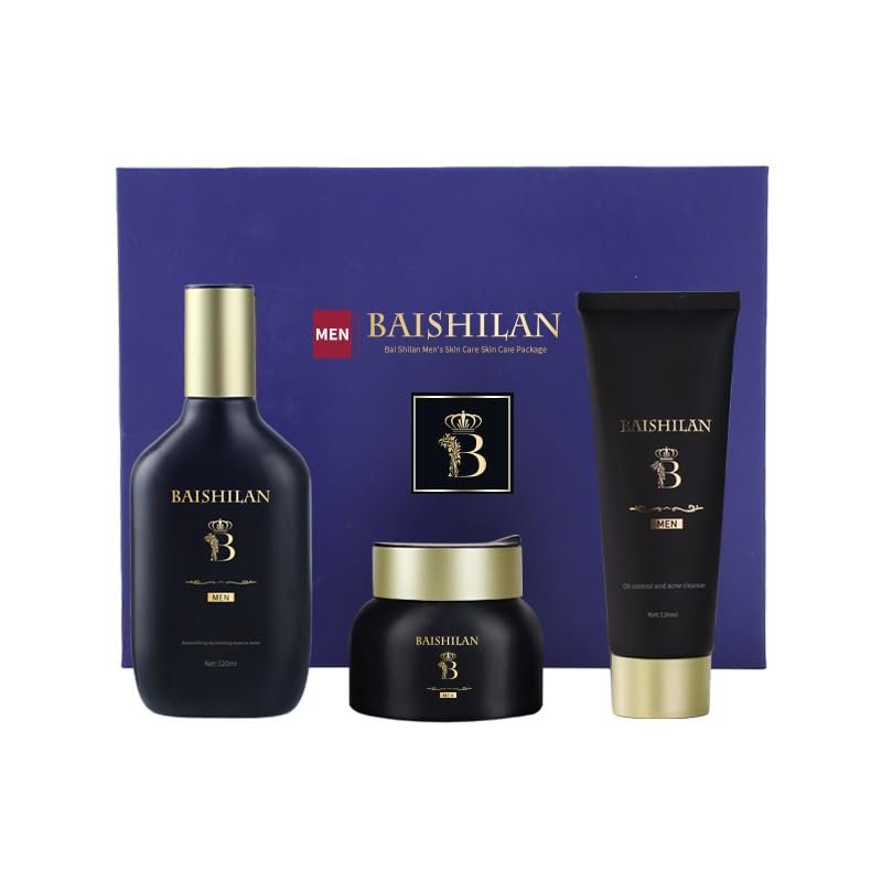 BAISHILAN Men's skin care set - Facial skin care, daily cleansing, moisturizing , including facial cleanser, essence water, moisturizing cream facial skin care set