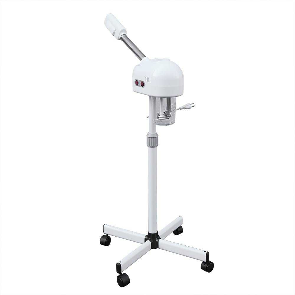 Facial Steamer Home Facial Spa Ozone Face Steamer for Facial Deep Cleaning with Hot Mist Function Stand Facial Steamer for Personal Care 360 Rotating Arm Adjustable Height (White)