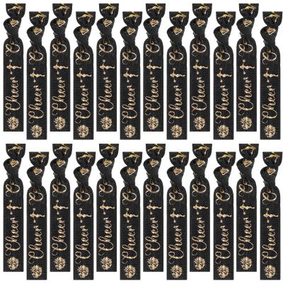 Hanaive 24 Pcs Cheerleader Gifts Cheer Bracelets Hair Ties Elastic Cheer Hair Accessories Cheerleader Ponytail Holder Wristbands for Girls Women Teams(Black)