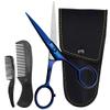 Ontaki Facial Hair Scissors - 5 in, Midnight Blue, Ambidextrous - High-Carbon German Steel Barber Scissors - Beard Grooming Kit with Mustache Comb & Leather Pouch - Portable Mustache Trimmer Kit view 1