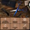 Ontaki Facial Hair Scissors - 5 in, Midnight Blue, Ambidextrous - High-Carbon German Steel Barber Scissors - Beard Grooming Kit with Mustache Comb & Leather Pouch - Portable Mustache Trimmer Kit view 4