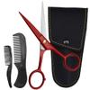 Ontaki Beard Scissors & Mustache Scissors - 5-Inch, True Red - German High-Carbon Steel Bevel Edge - Grooming Kit with Beard Comb & Mustache Comb & PU Leather Pouch - Facial Hair Grooming for Men view 1