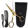 Ontaki Beard & Mustache Scissors - 5 in, Golden Brass - High-Carbon Steel Grooming Scissors - Gold Brass Mustache Comb - Travel-Ready Pouch for Beard Trimming Kit view 1