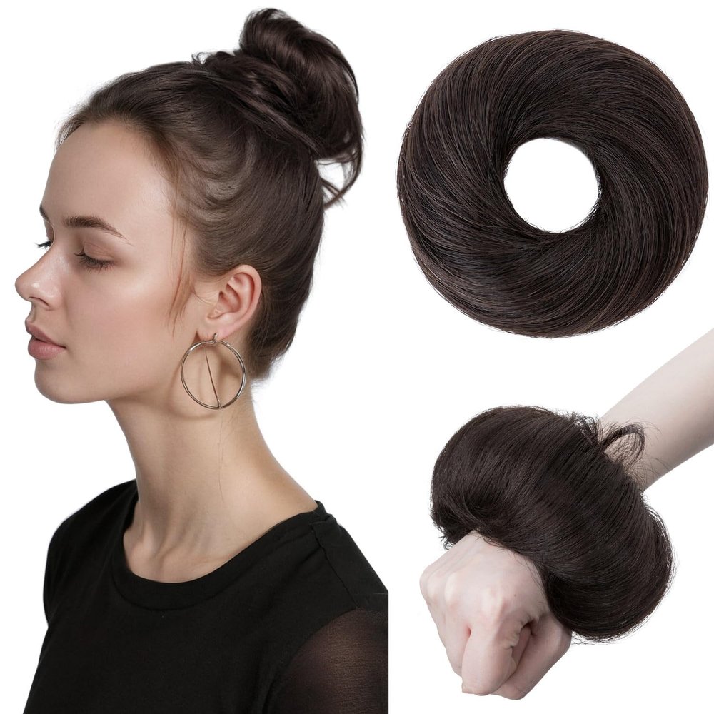 TESSHAIR Human Hair Messy Bun, 100% Real Hair Bun Extensions for Women,Natural Wavy,2 Count#-1B Natural Black