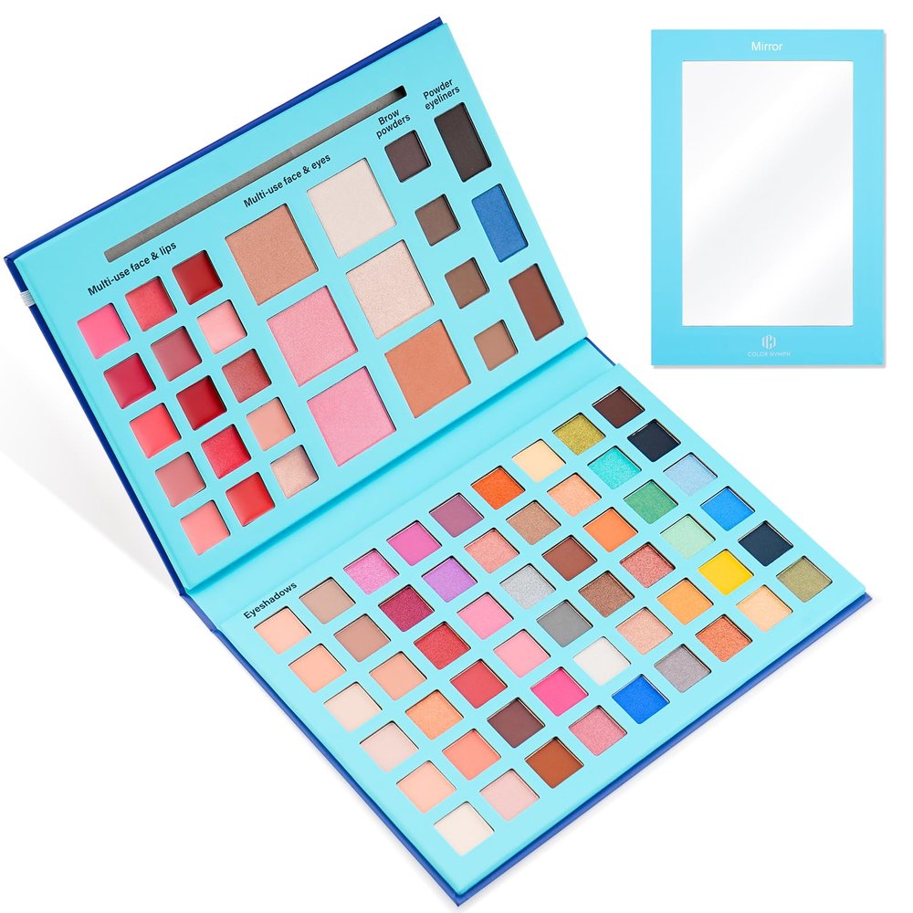 Color Nymph Eye Shadow Palette MakeupHighly Pigmented 54 Colors Face Palette with Matte Shimmer FinishesVegan & Cruelty Free Travel Size Makeup Pallet (Blue)