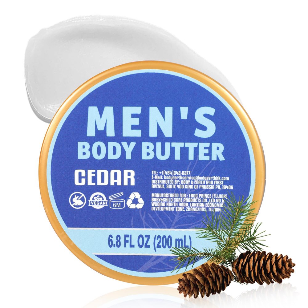 Princess Belle Cedar Body Butter for Men, Shea Butter Body Moisturizer for Dry Skin, Mens Body Care for Leaving Skin Soft and Smooth-200ml(6.8 floz)