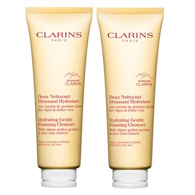 Clarins NEW Hydrating Gentle Foaming Face Cleanser | Cleanses, Soothes, and Softens | Contains Aloe Vera to Boost Hydration | Soap-Free | SLS-Free| Normal To Dry Skin Types | 4.2 Ounces (Pack of 2)