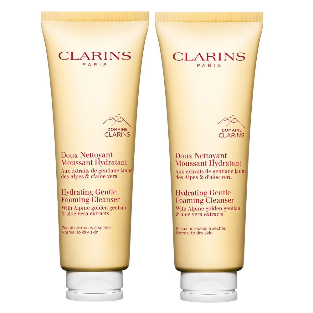 Clarins NEW Hydrating Gentle Foaming Face Cleanser | Cleanses, Soothes, and Softens | Contains Aloe Vera to Boost Hydration | Soap-Free | SLS-Free| Normal To Dry Skin Types | 4.2 Ounces (Pack of 2)