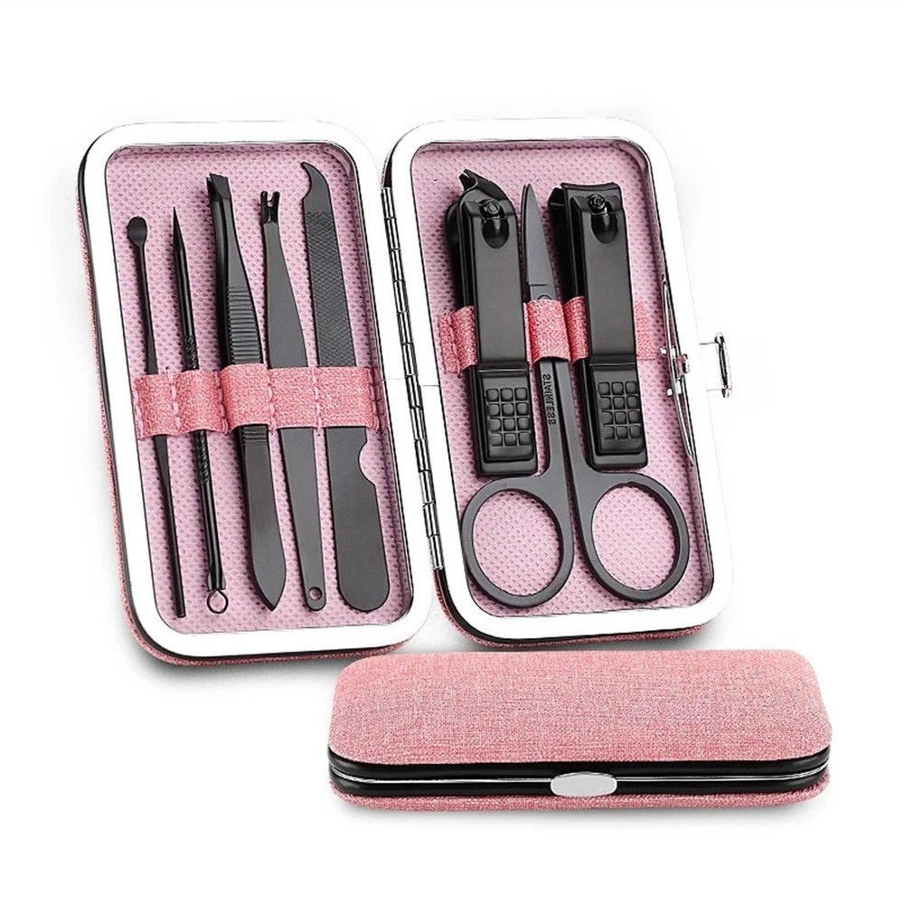 CFGH6FDF Nail Clippers Set 8 Pcs Manicure Nail Clipper Set Multifunction Household Stainless Steel Ear Spoon Nail Clippers Pedicure Nail Scissor Nail Trimming Kit(Pink)
