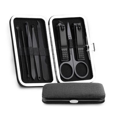 CFGH6FDF Nail Clippers Set 8 Pcs Manicure Nail Clipper Set Multifunction Household Stainless Steel Ear Spoon Nail Clippers Pedicure Nail Scissor Nail Trimming Kit(Black)