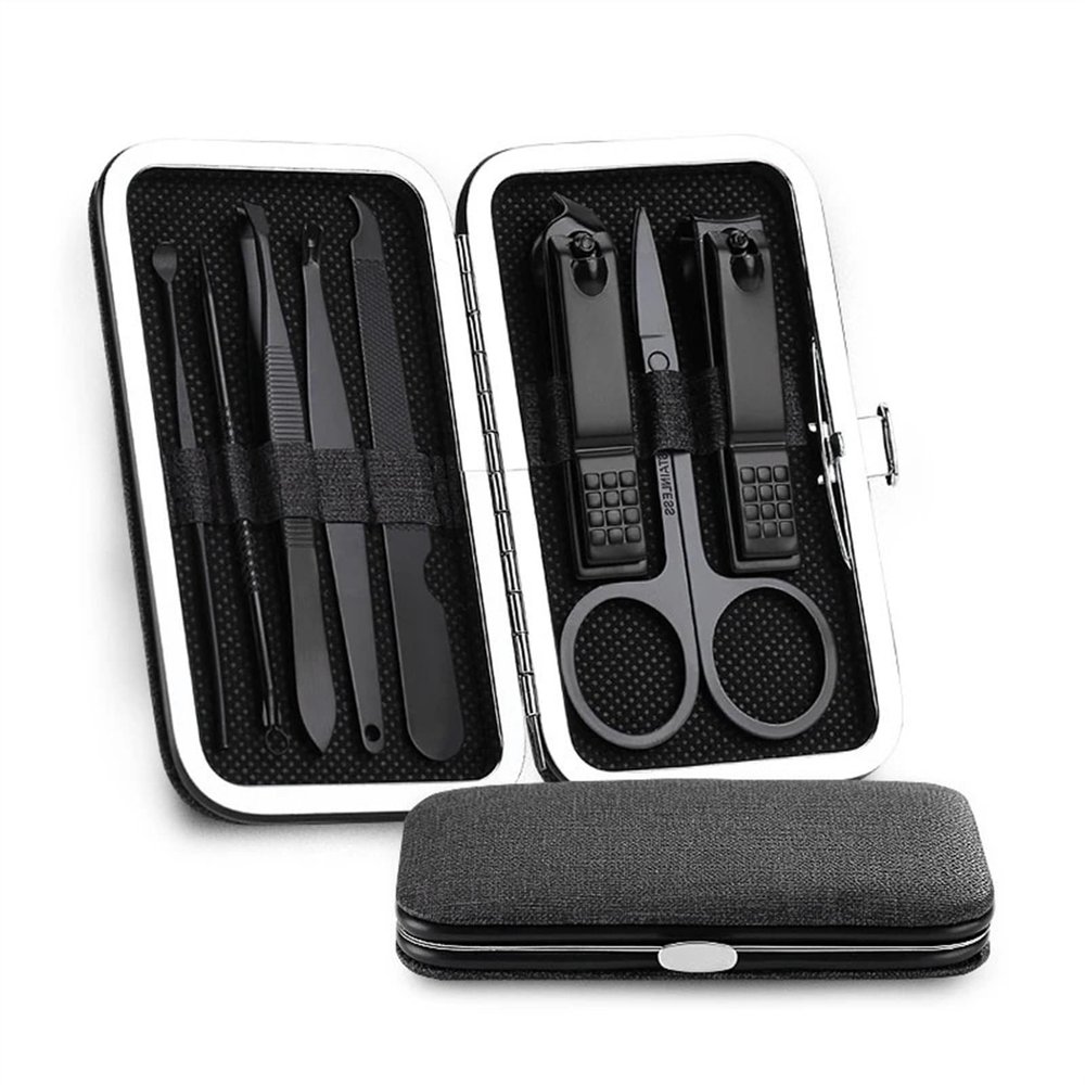 CFGH6FDF Nail Clippers Set 8 Pcs Manicure Nail Clipper Set Multifunction Household Stainless Steel Ear Spoon Nail Clippers Pedicure Nail Scissor Nail Trimming Kit(Black)