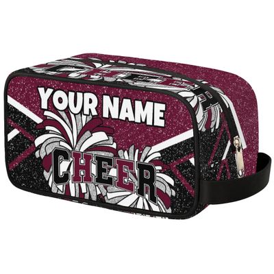 Opalaughs Custom Cheer Makeup Bag Personalized Glitter Black Maroon Cheerleader Cosmetic Toiletry Bag Cheerleader Gifts for Cheer Team Women
