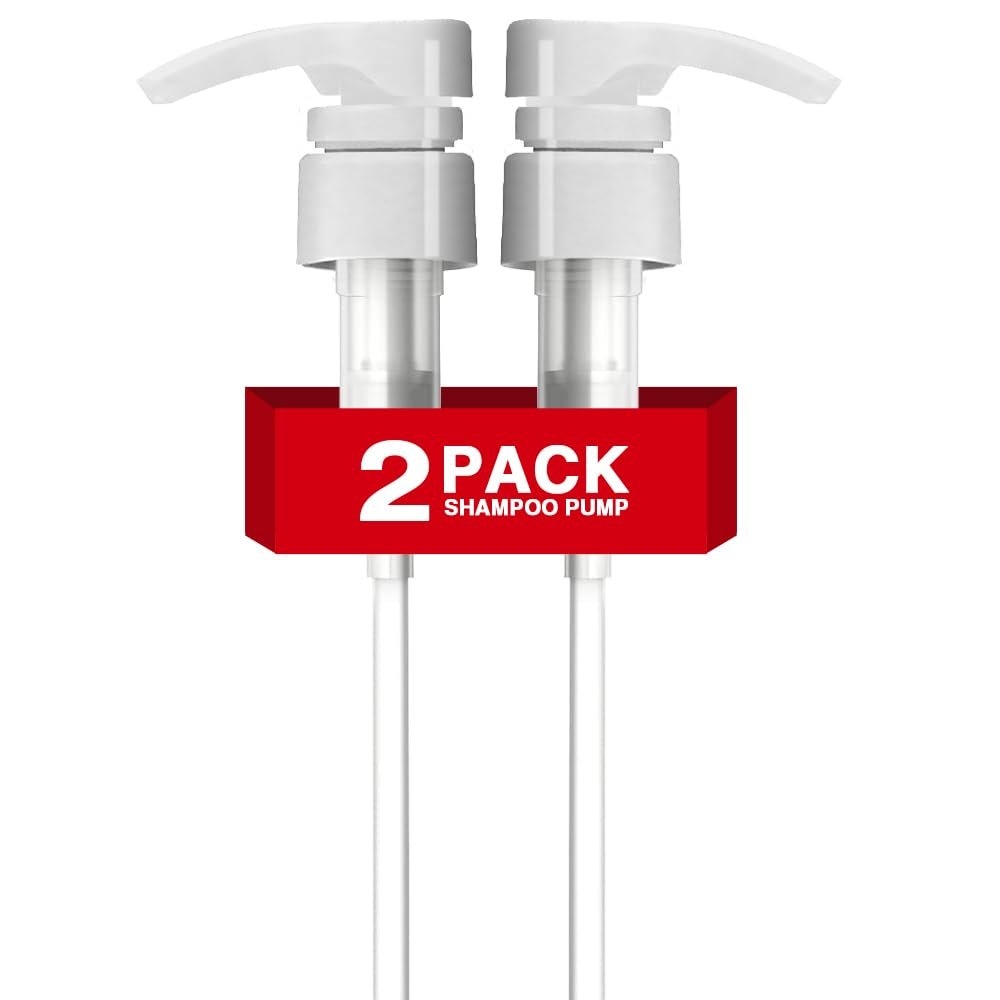 2-Pack Shampoo Pump for Liter 33.8 oz Shampoo and Conditioner, Pump Dispenser Fits Most Salon Brand Bottles with 1.1 inch Wide Opening, White Replacement Pump for Hair Products, Body Wash, Lotion, Gel
