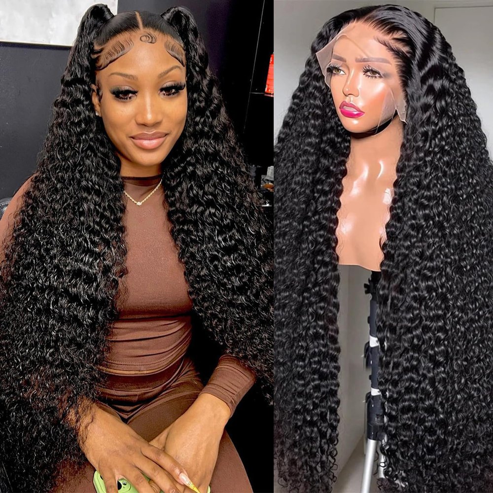 13x4 Deep Wave Lace Front Wigs Human Hair 28 Inch HD Transparent Human Hair Lace Frontal Wigs for Women 200% Density Deep Curly Lace Front Wigs with Baby Hair Pre Plucked Glueless Deep Wave Wig