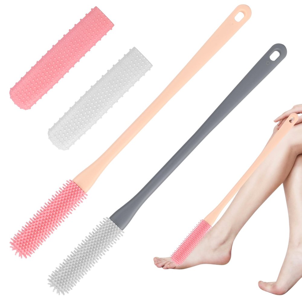 2pcs Toe Cleaning Brush, Long Handle Toe Seam Massage Brush Soft Shower Foot Scrubber Brush Lotion Applicator for Feet Cleaners Toe Gap Cleaning Foot File for Seniors Elderly Men Women