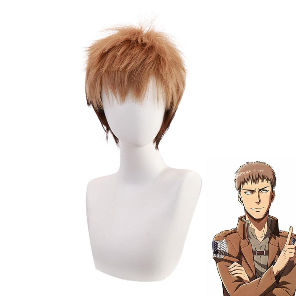 QWIFCMJF -Cosplay Wig on Tn Jean Kirstein Cosplay Wig Spiky Brown Wig Short Heat Resistant Hair with Wig Cap Halloween Wig for Men