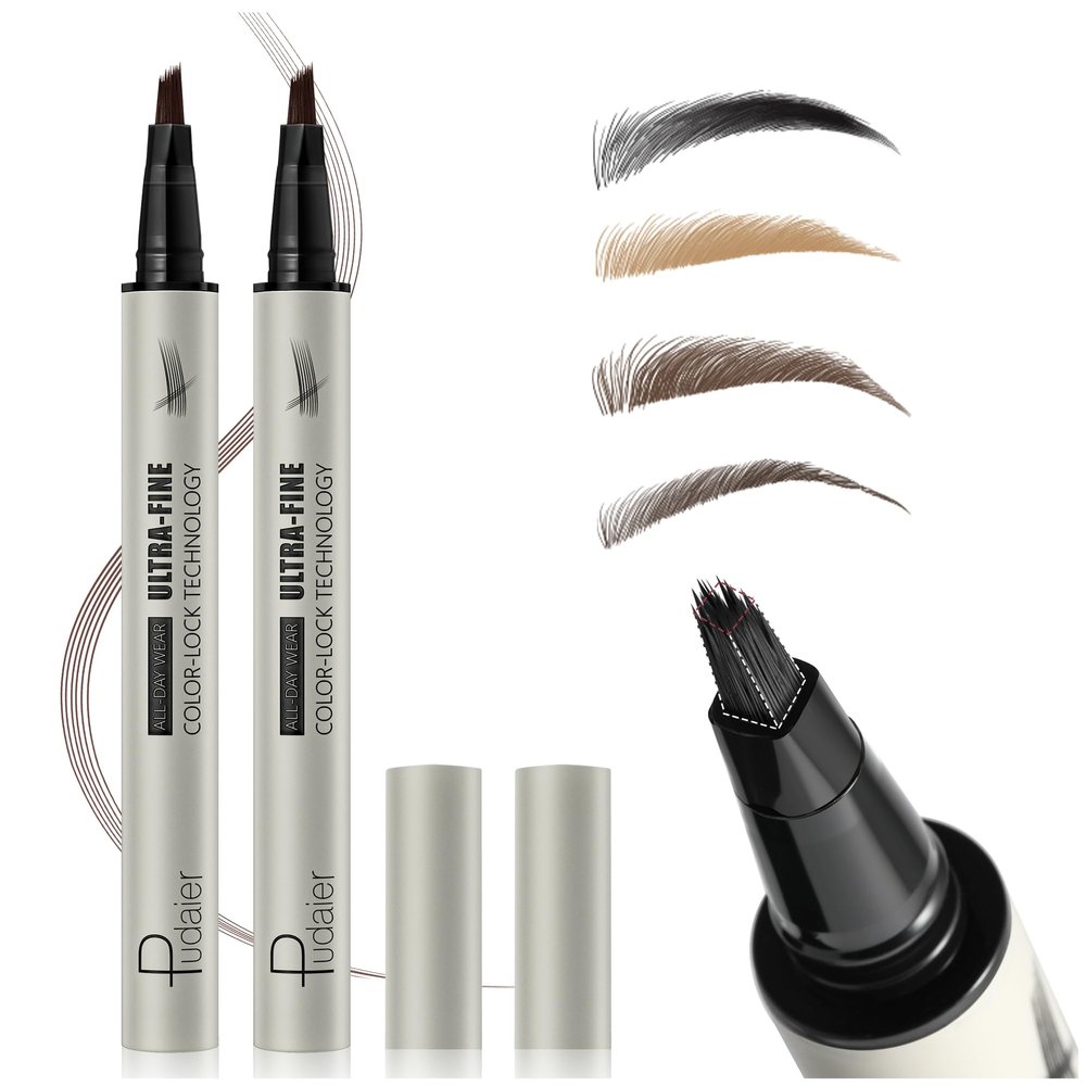2 Pack Microblading Eyebrow Pen and Brow Tint for Women with Angled Brush & Dip to Effortlessly Create Natural Hair Like Brows, Waterproof Fast Eye Brow Makeup Pencil, Last All Day (Chocolate)