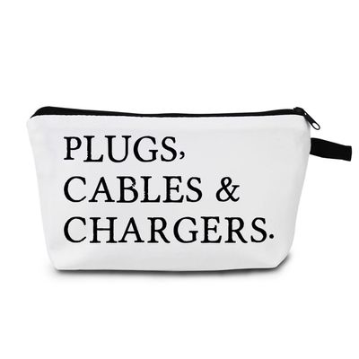 MoCaliduccious "PLUGS CABLES & CHARGERS Text Print Women Cosmetic Bag for Women Travel OrganizerSmall Zipper Makeup Bag Toiletry Kit