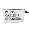 MoCaliduccious "PLUGS CABLES & CHARGERS Text Print Women Cosmetic Bag for Women Travel OrganizerSmall Zipper Makeup Bag Toiletry Kit view 1